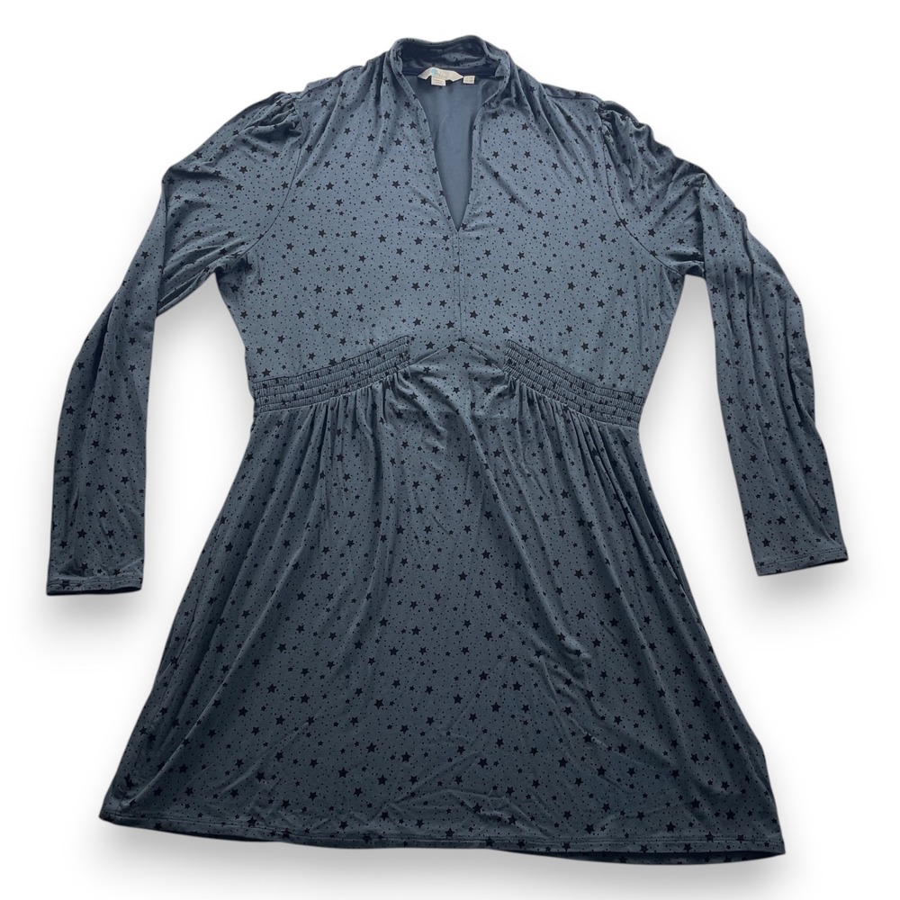 Boden Womens Star Print Empire Waist V-Neck Jersey Dress Blue Black US 14R J0304
